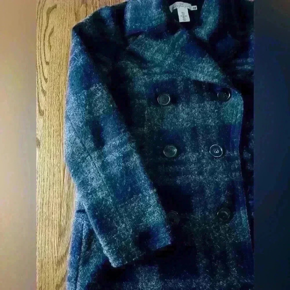 H&M (LOGG) Level of Grades Goods - Double Breasted Plaid Mid Length Coat. Size 4 - Picture 6 of 13